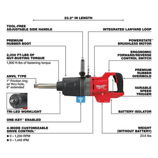 Milwaukee Tool M18 FUEL 1" D-Handle Ext. Anvil High Torque Impact Wrench w/ ONE-KEY