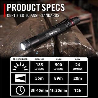 COAST Products HP3R 500 Lumen Rechargeable Penlight with Twist Focus - Green