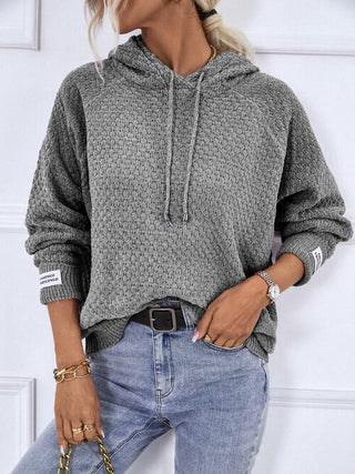 Texture Drawstring Long Sleeve Hooded Sweater