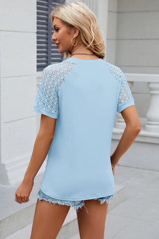 Openwork Round Neck Short Sleeve T-Shirt