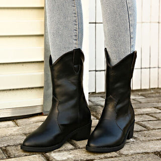 PU Leather Block Heel Boots