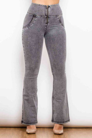 Zip Detail Flare Long Jeans