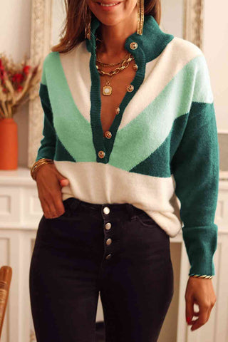 Color Block Buttoned Sweater