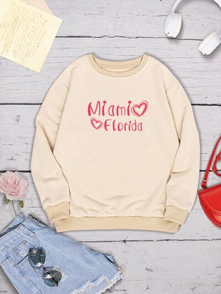 MIAMI FLORIDA Round Neck Dropped Shoulder Sweatshirt