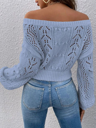 Openwork Off-Shoulder Long Sleeve Sweater