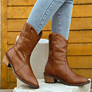 PU Leather Block Heel Boots