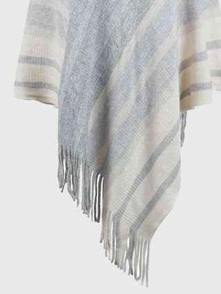 Striped Fringe Hem Hooded Poncho