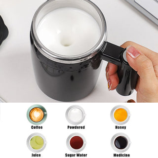 Self Stirring Mug,Rechargeable Auto Magnetic Coffee Mug with 2Pc Stir Bar,Waterproof Automatic Mixing Cup for Milk/Cocoa at Office/Kitchen/Travel 14oz Best Gift - Black