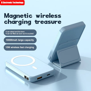 Magnetic Wireless Portable Charger, Foldable 10000mAh Battery Pack with USB-C Cable LED Display, Magnetic Power Bank 22.5W PD Fast Charging for iPhone 15/14/13/12/Pro/Mini/Pro Max(Black