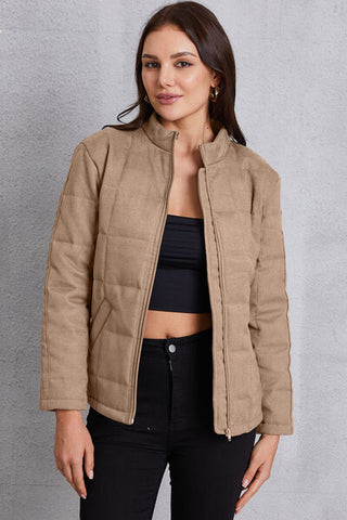 Zip Up Mock Neck Pocketed Jacket