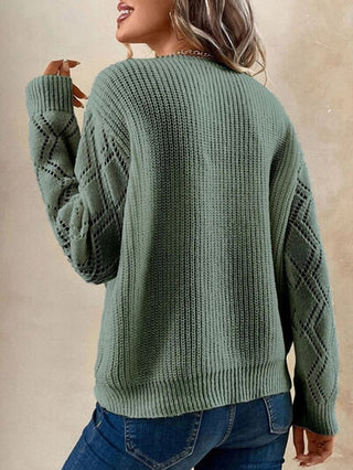 Openwork V-Neck Dropped Shoulder Sweater